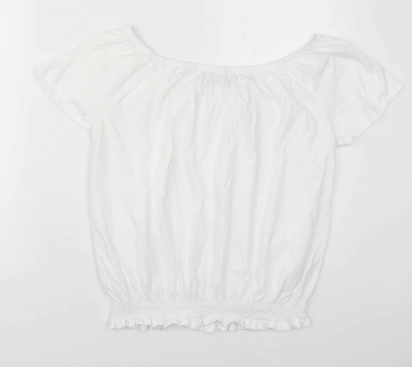 Papaya Womens White  Cotton Basic T-Shirt Size 14 Off the Shoulder