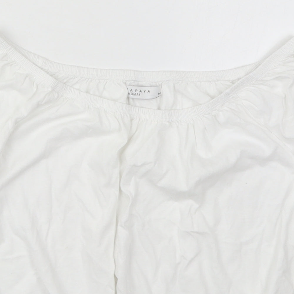 Papaya Womens White  Cotton Basic T-Shirt Size 14 Off the Shoulder