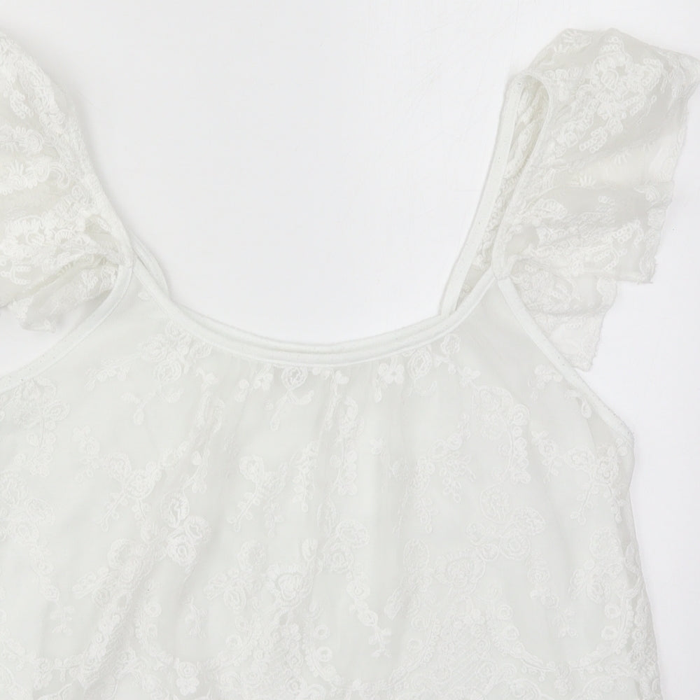 River Island Womens White  Polyester Basic Blouse Size 14 Round Neck