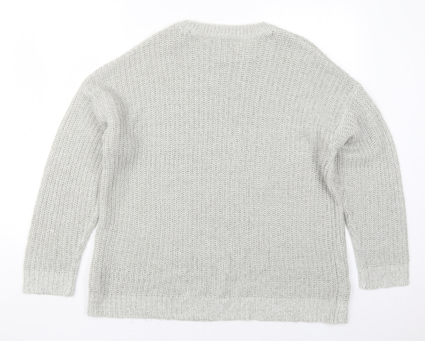 New Look Womens Grey Crew Neck  Acrylic Pullover Jumper Size M