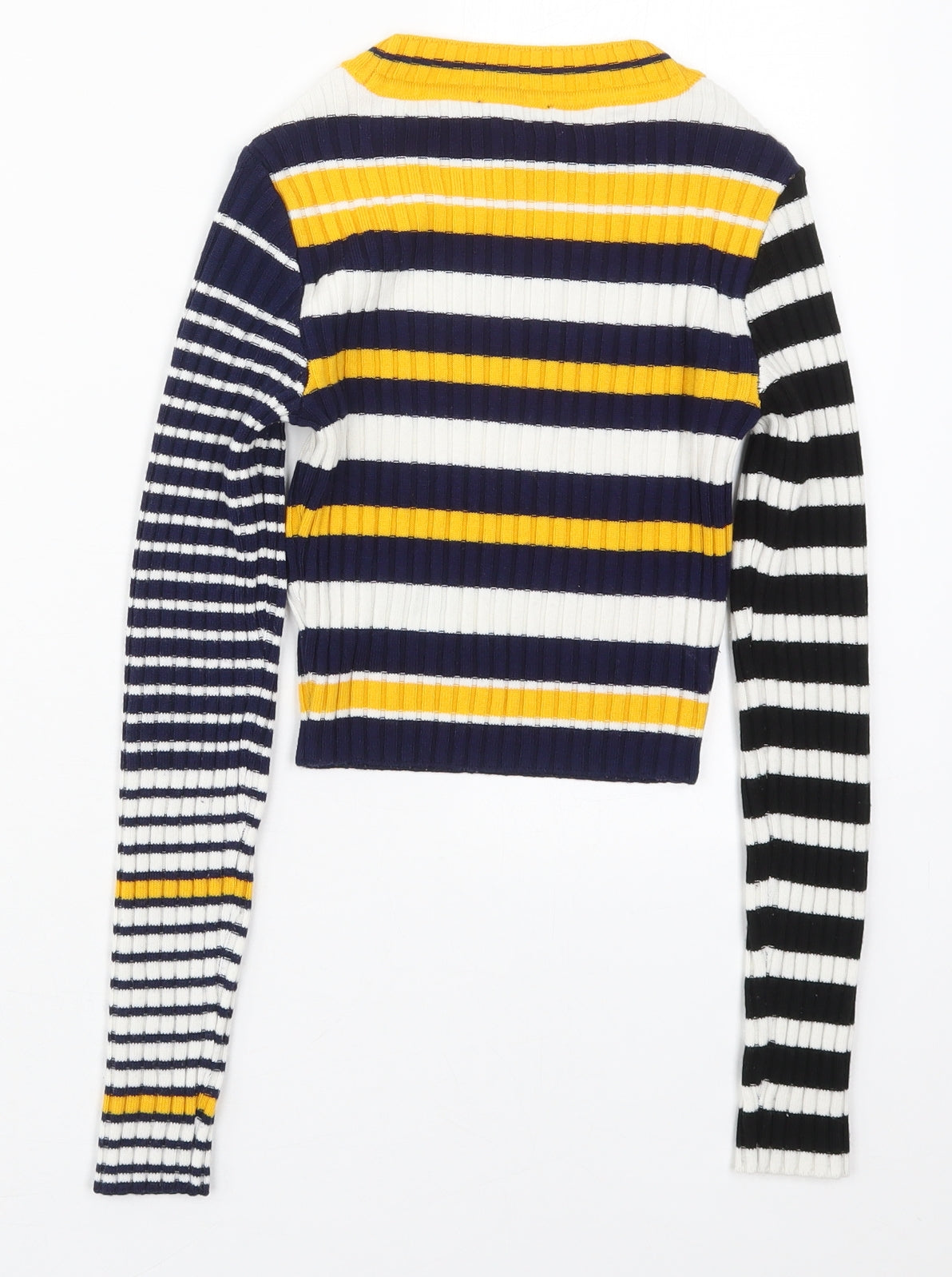 Topshop Womens Blue Crew Neck Striped Acrylic Pullover Jumper Size 6   - Yellow