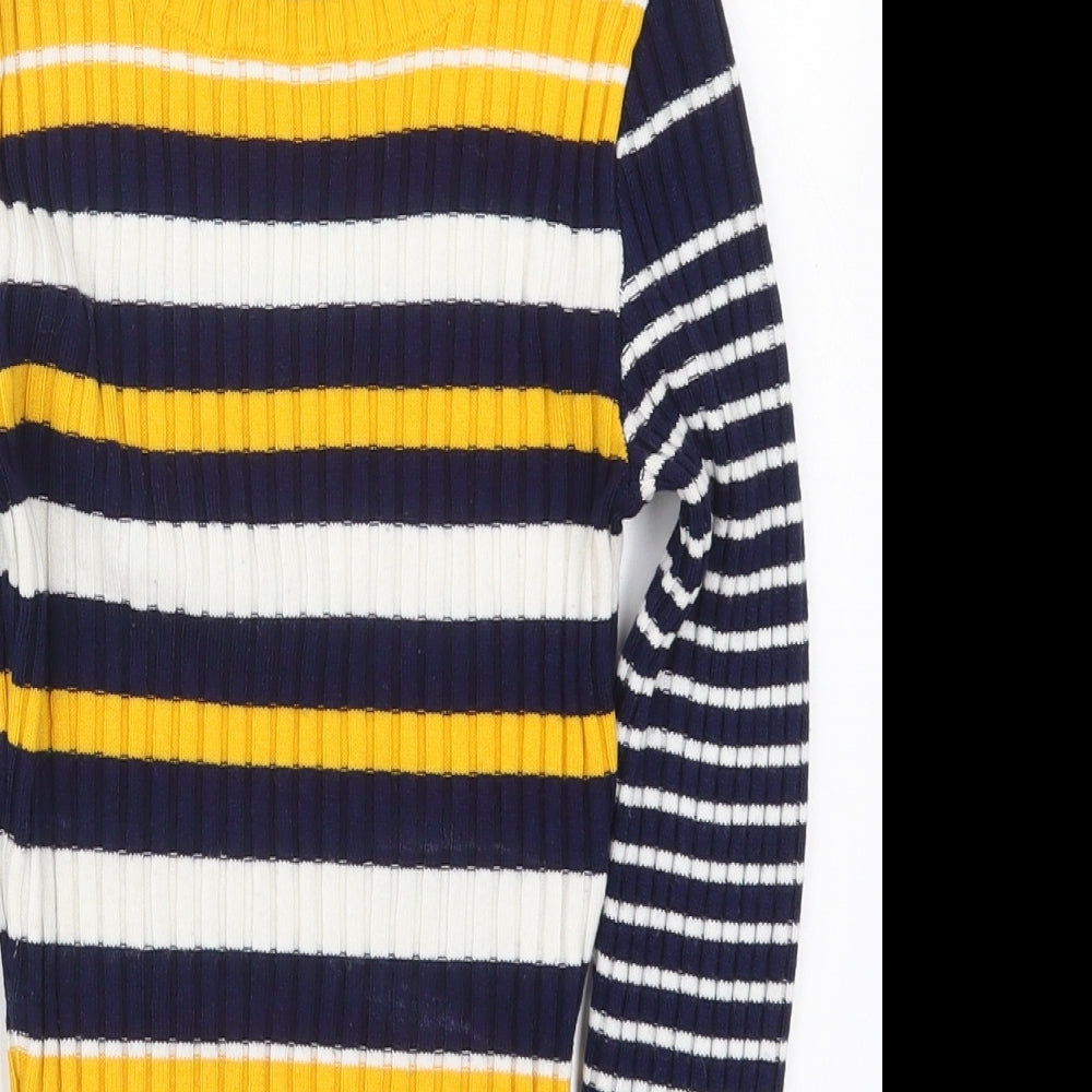 Topshop Womens Blue Crew Neck Striped Acrylic Pullover Jumper Size 6   - Yellow
