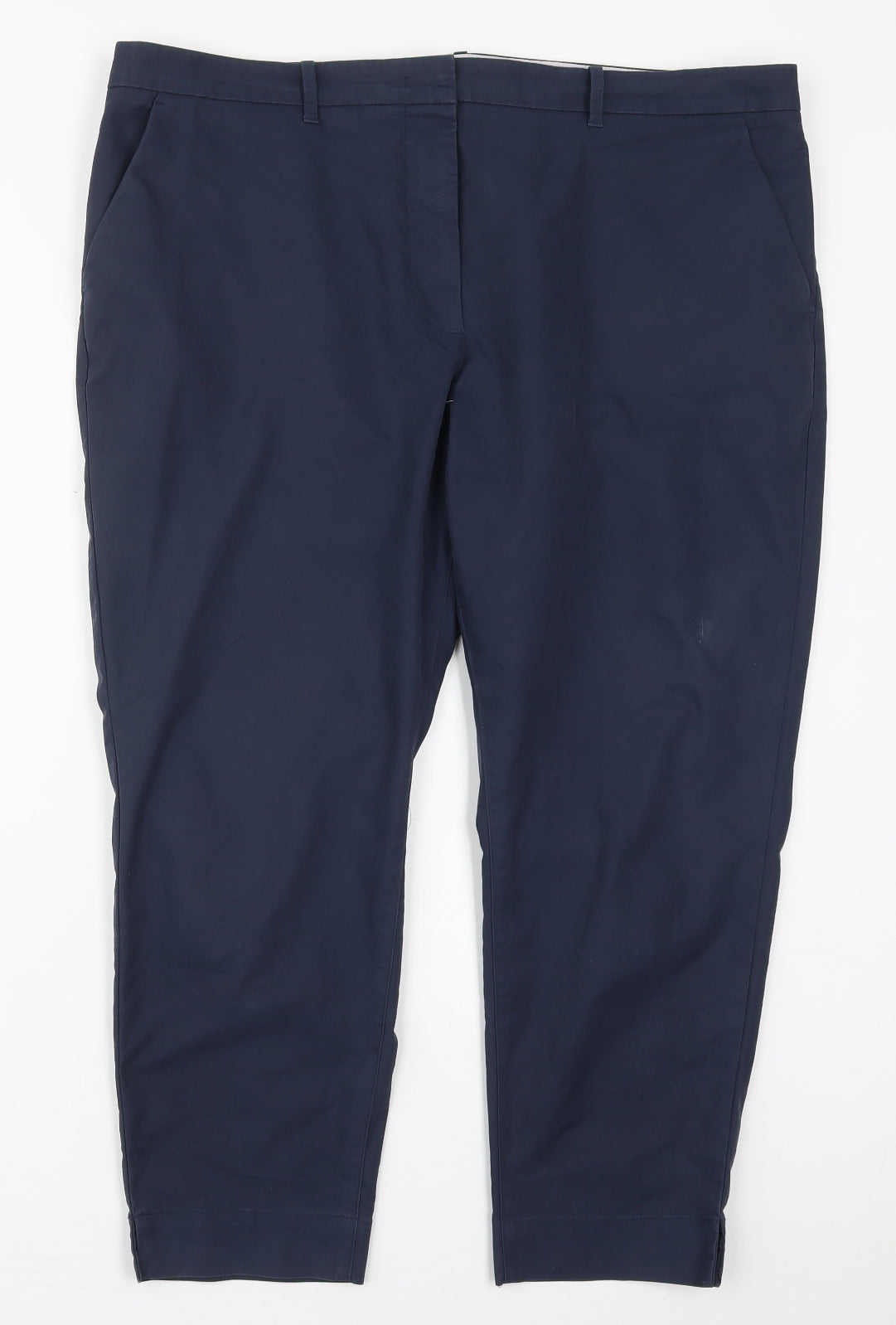Marks and Spencer Womens Blue  Cotton Trousers  Size 20 L25 in Regular Hook & Eye