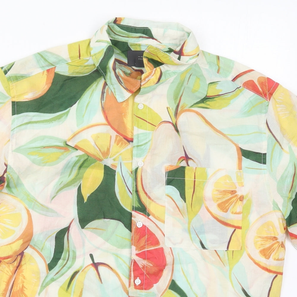 H&M Mens Green  Cotton  Button-Up Size M Collared Button - Fruit Prints