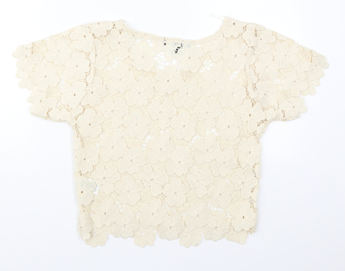 Atmosphere Womens Beige Floral Polyester Basic T-Shirt Size 6 Round Neck