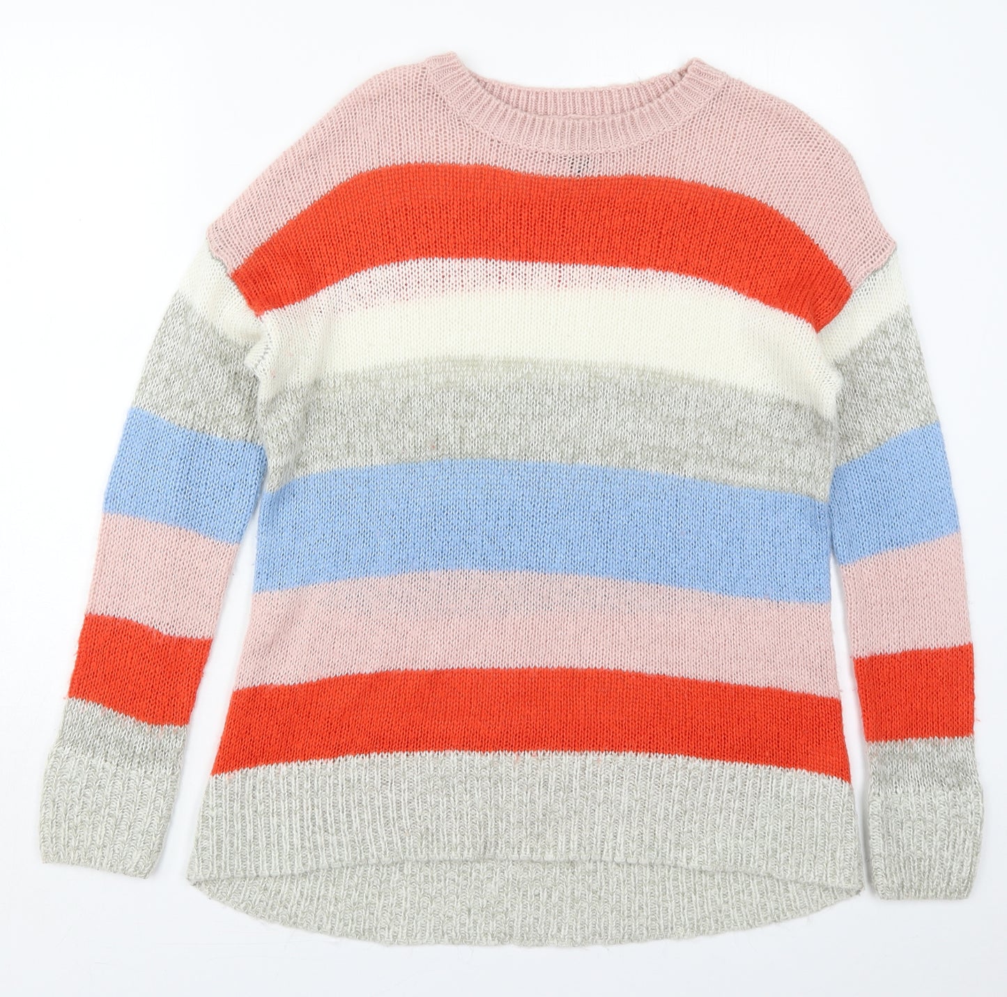 New Look Womens Multicoloured Crew Neck Striped Acrylic Pullover Jumper Size M