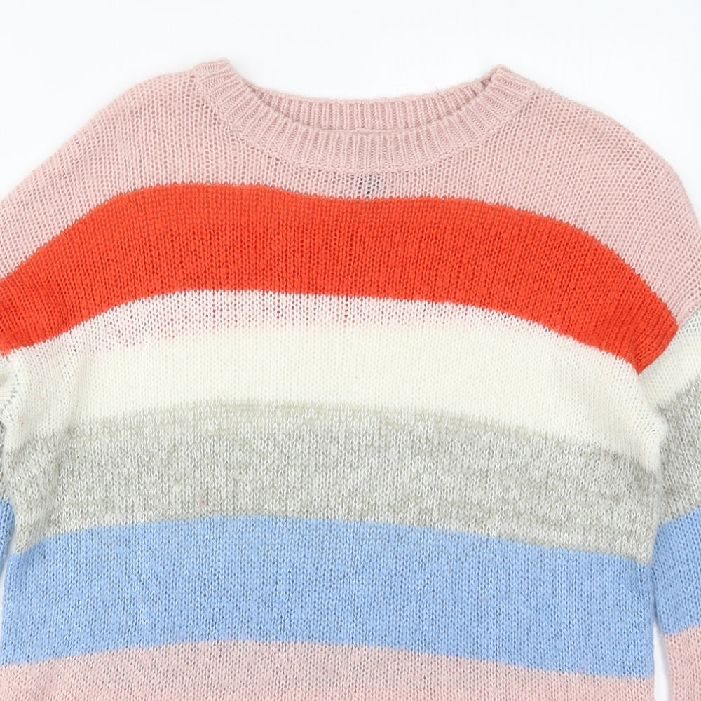 New Look Womens Multicoloured Crew Neck Striped Acrylic Pullover Jumper Size M
