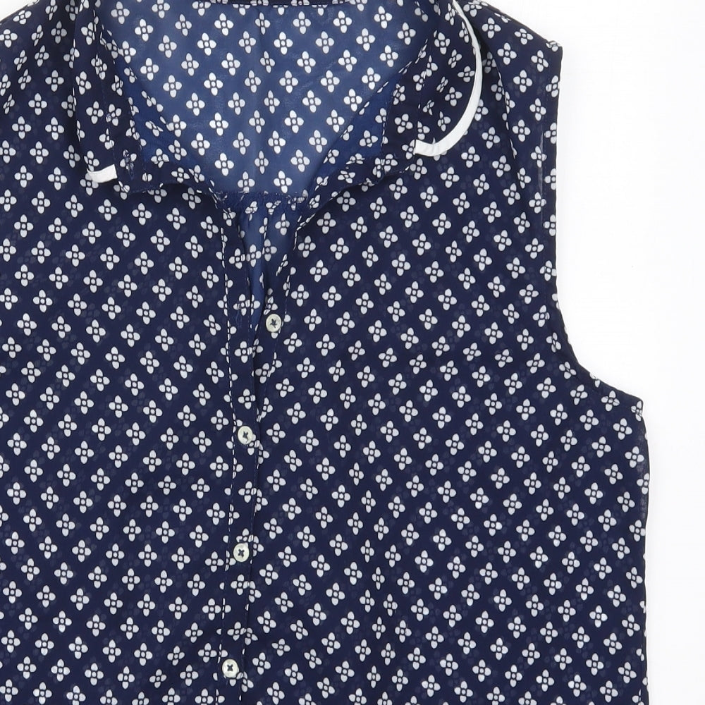 Atmosphere Womens Blue Geometric Polyester Basic Button-Up Size 16 Collared