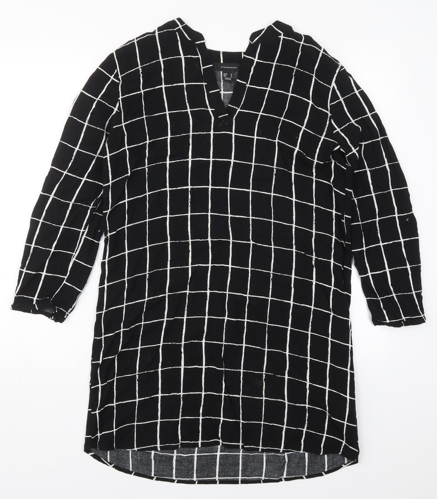 Atmosphere Womens Black Check Viscose Shirt Dress  Size 12  V-Neck Pullover