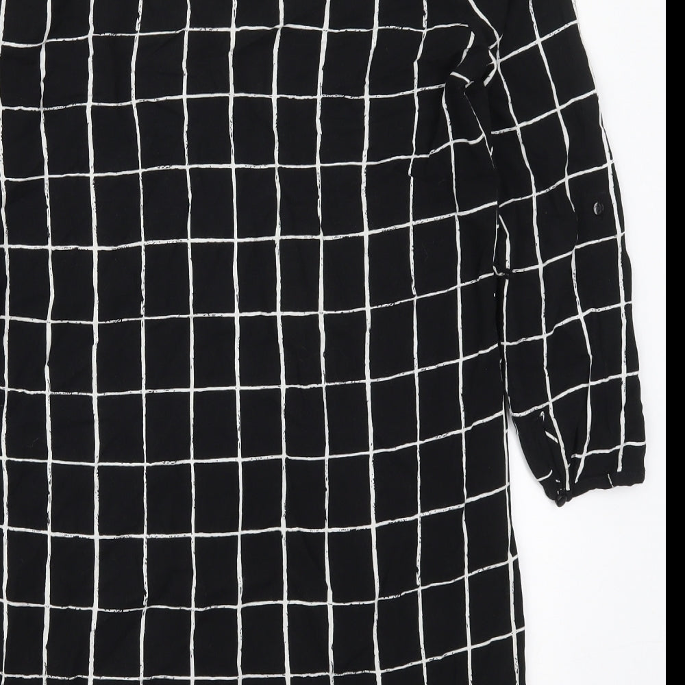 Atmosphere Womens Black Check Viscose Shirt Dress  Size 12  V-Neck Pullover