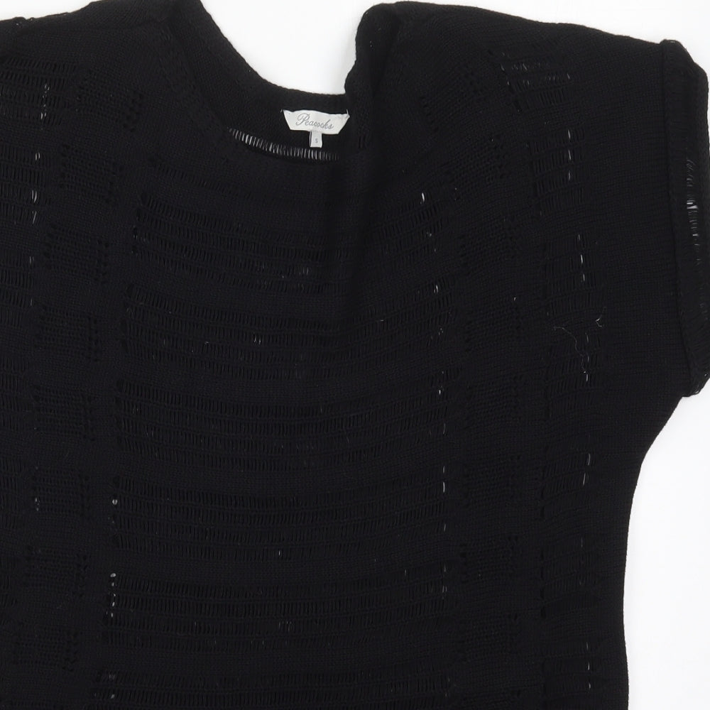 Peacocks Womens Black Round Neck  Acrylic Pullover Jumper Size S