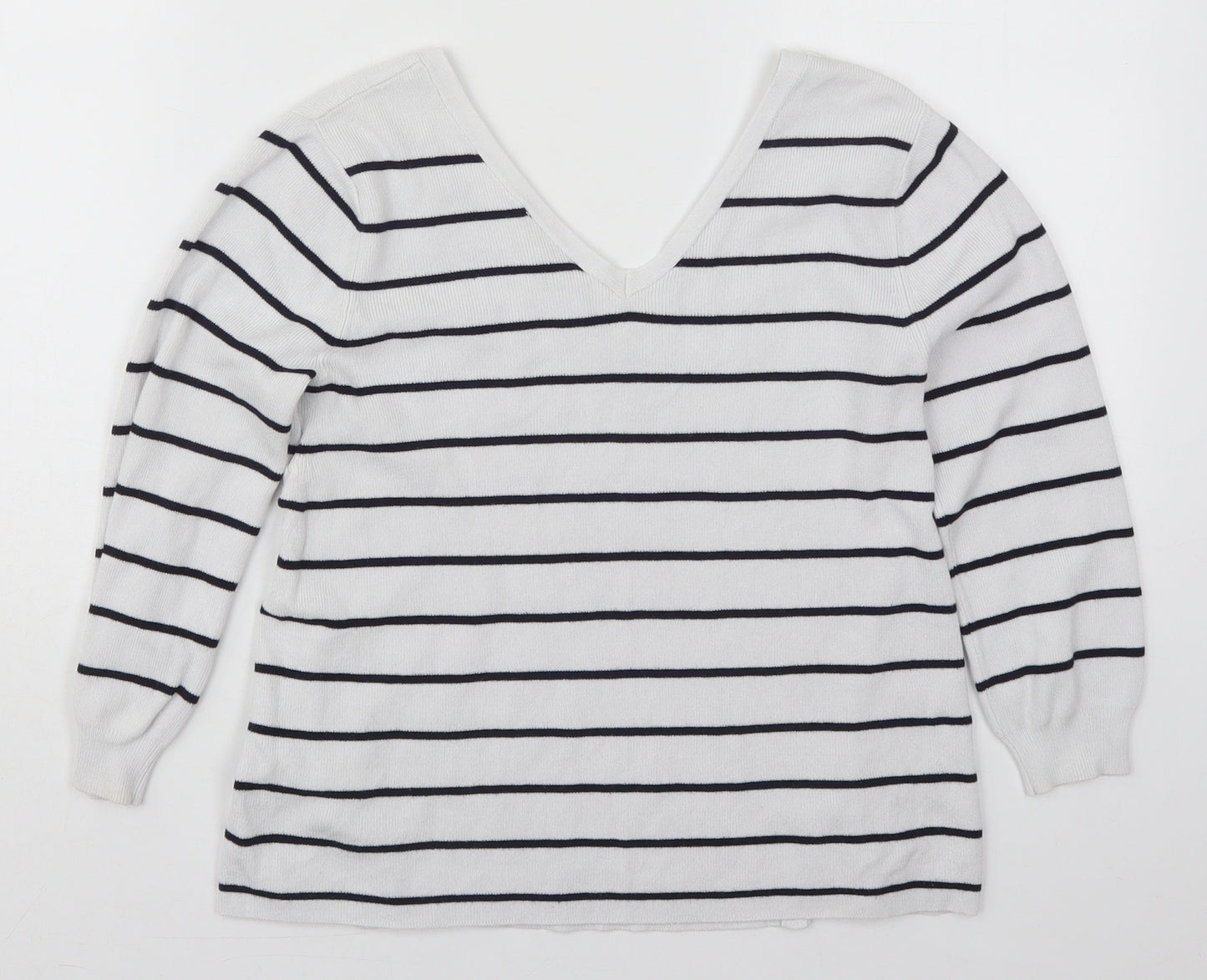 Miss Selfridge Womens White V-Neck Striped Viscose Pullover Jumper Size 6