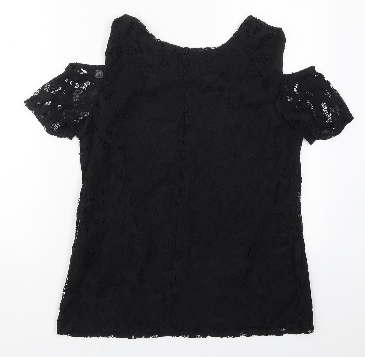 Peacocks Womens Black  Nylon Basic T-Shirt Size 14 Round Neck