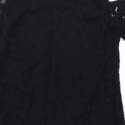 Peacocks Womens Black  Nylon Basic T-Shirt Size 14 Round Neck