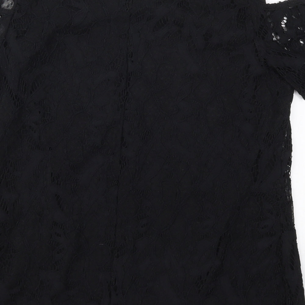 Peacocks Womens Black  Nylon Basic T-Shirt Size 14 Round Neck