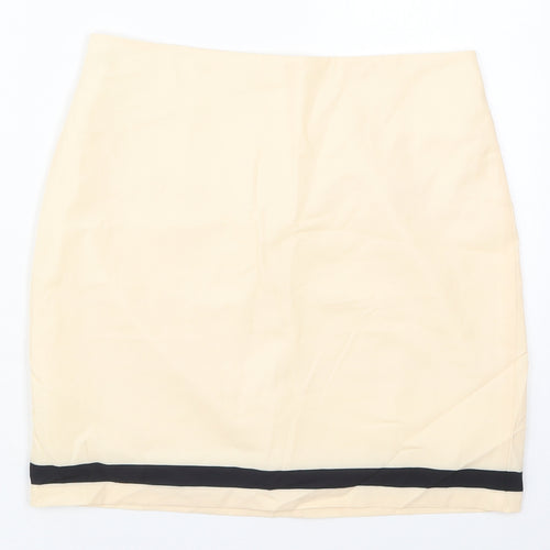 Preworn Womens Beige Striped Polyester Mini Skirt Size 29 in   Zip