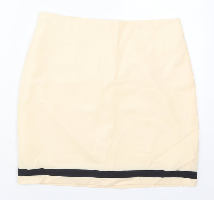 Preworn Womens Beige Striped Polyester Mini Skirt Size 29 in Zip