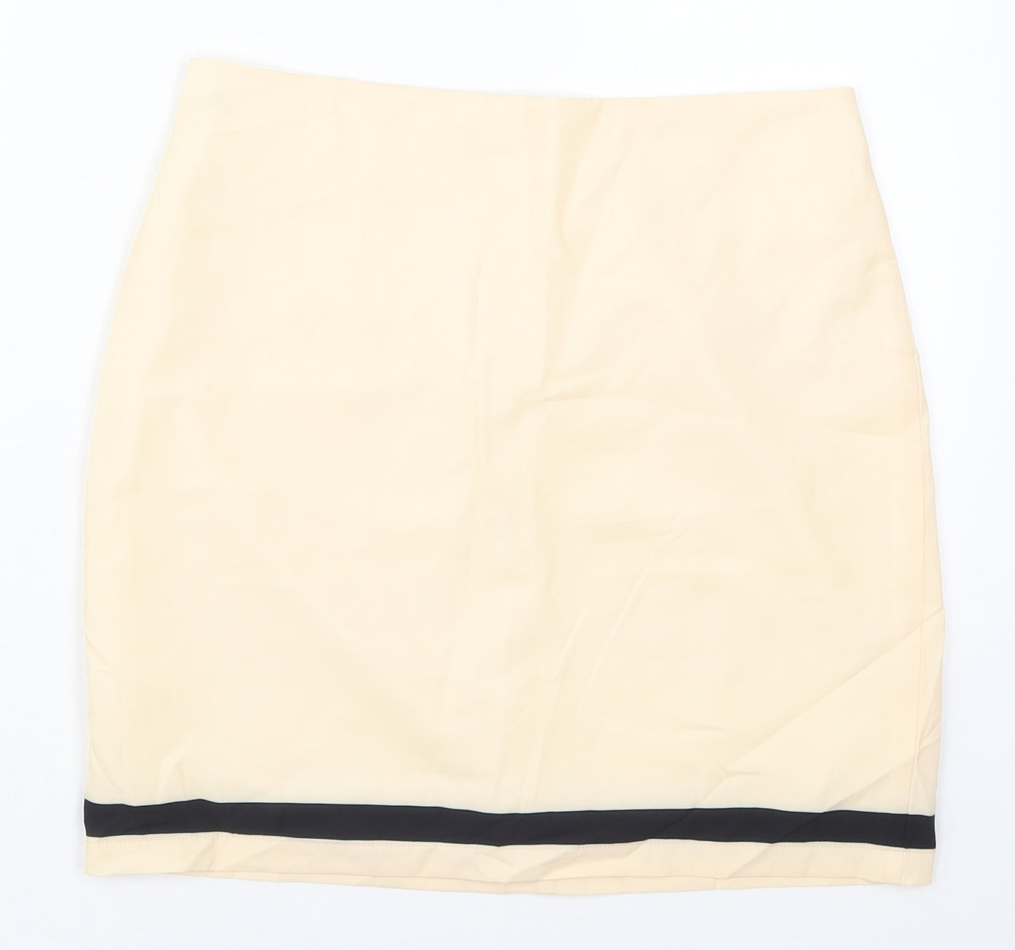 Preworn Womens Beige Striped Polyester Mini Skirt Size 29 in   Zip