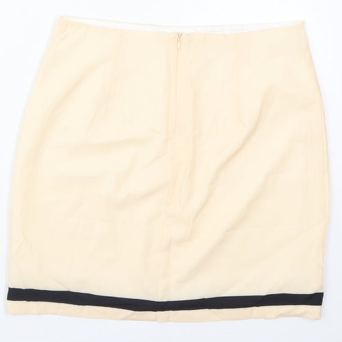 Preworn Womens Beige Striped Polyester Mini Skirt Size 29 in   Zip