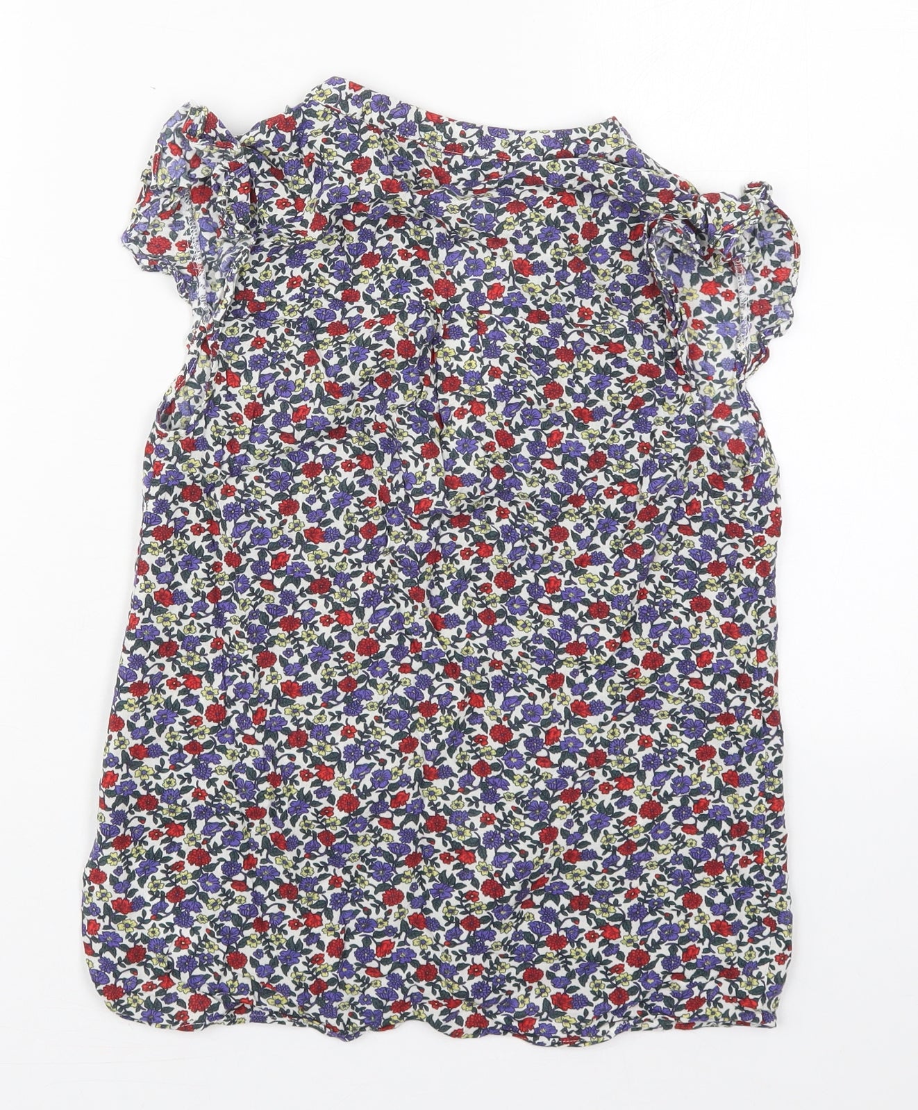 Oasis Womens Blue Floral Viscose Basic Button-Up Size 8 V-Neck