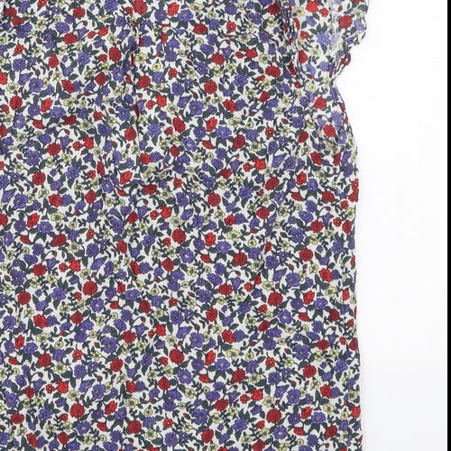 Oasis Womens Blue Floral Viscose Basic Button-Up Size 8 V-Neck