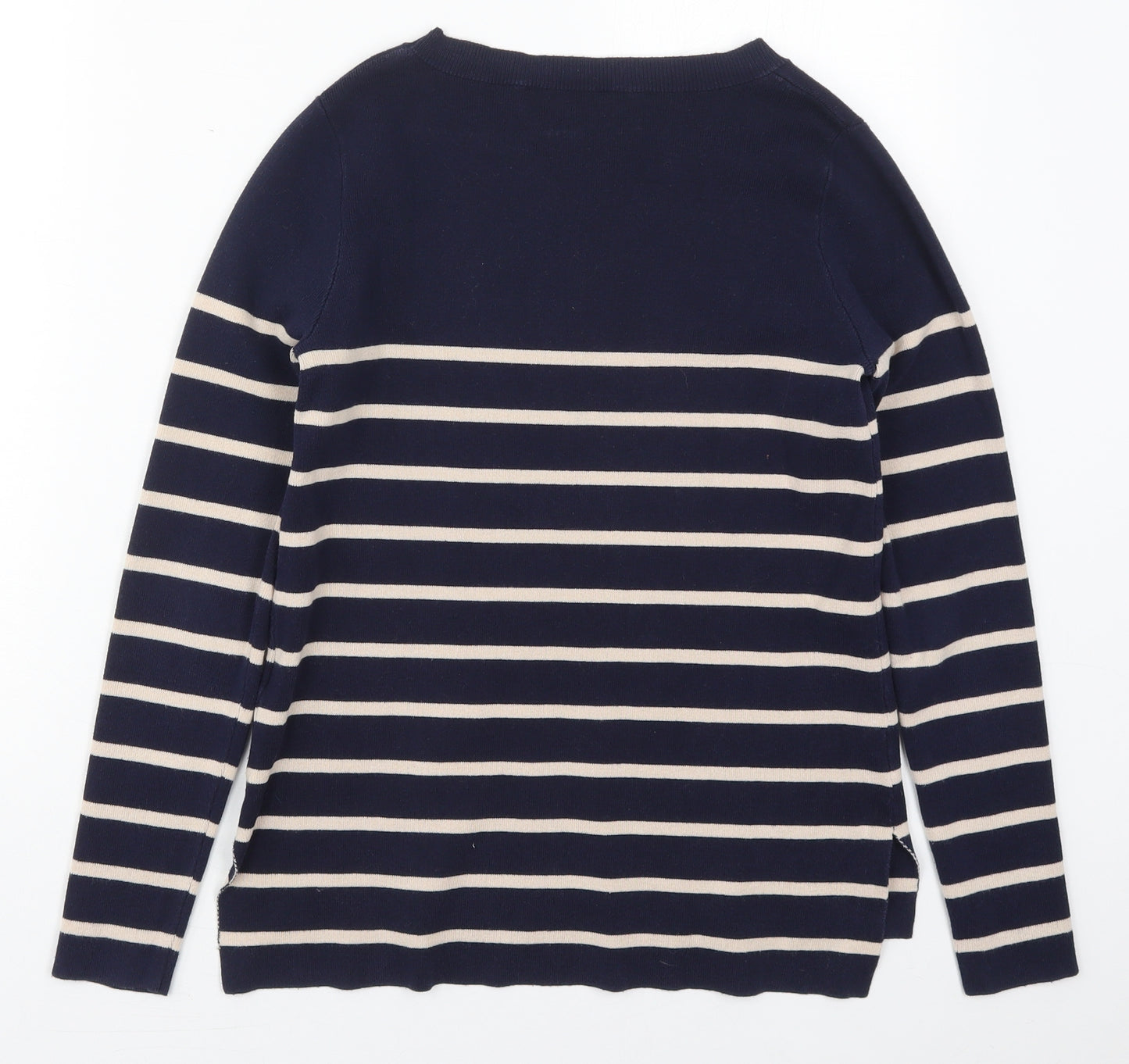 Oasis Womens Blue Crew Neck Striped Cotton Pullover Jumper Size XS