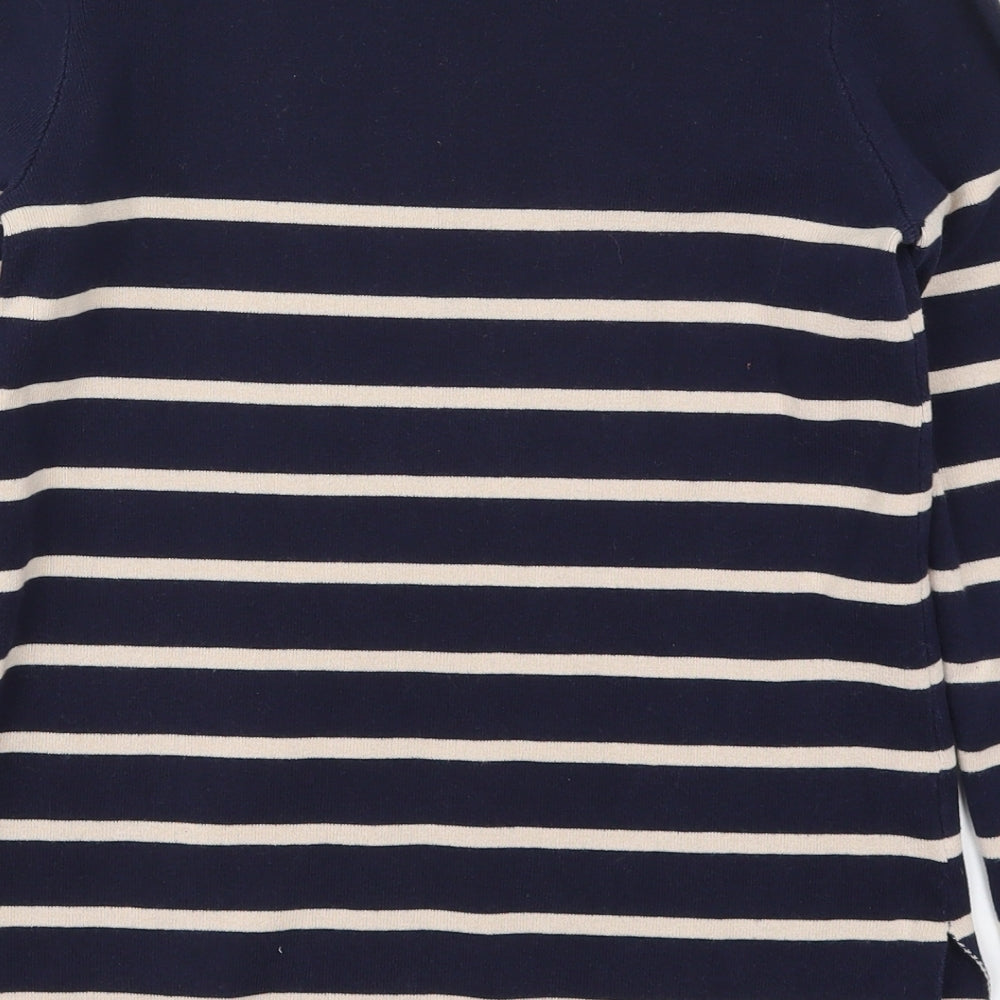 Oasis Womens Blue Crew Neck Striped Cotton Pullover Jumper Size XS