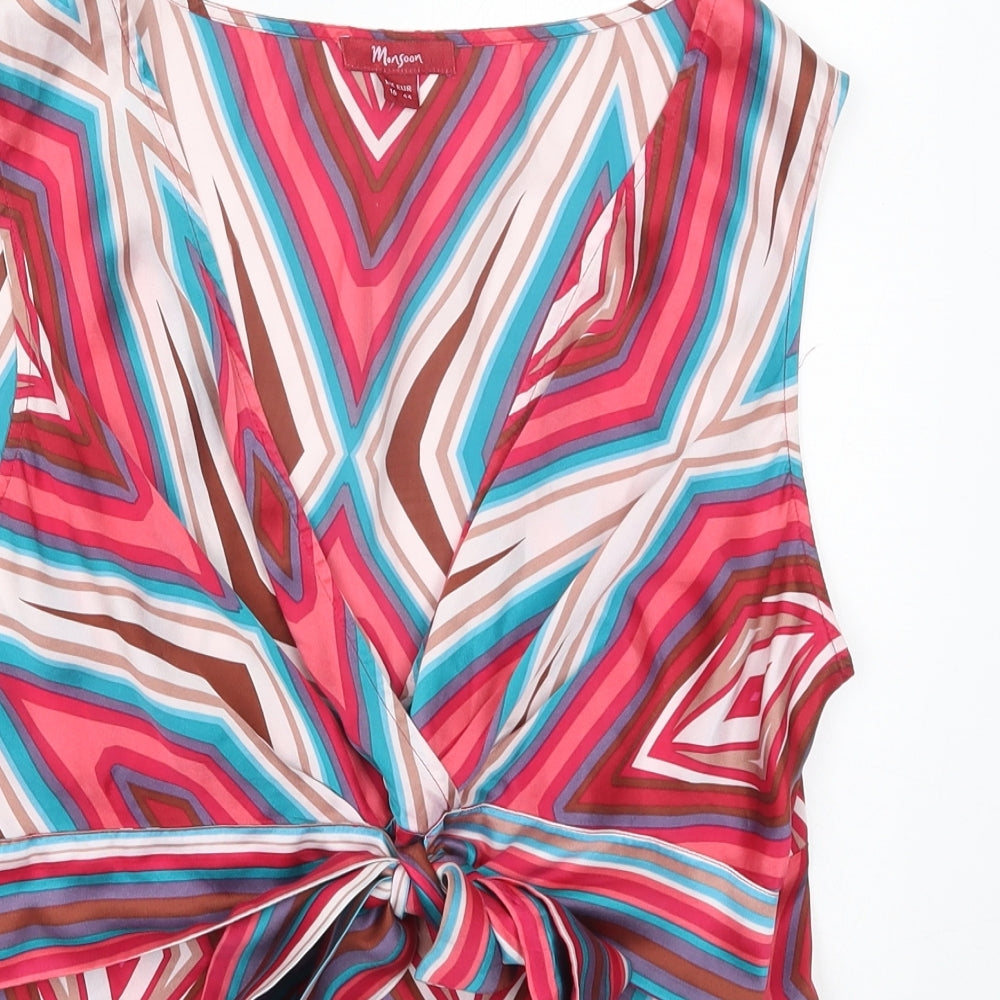 Monsoon Womens Pink Geometric Polyester Basic Blouse Size 16 V-Neck