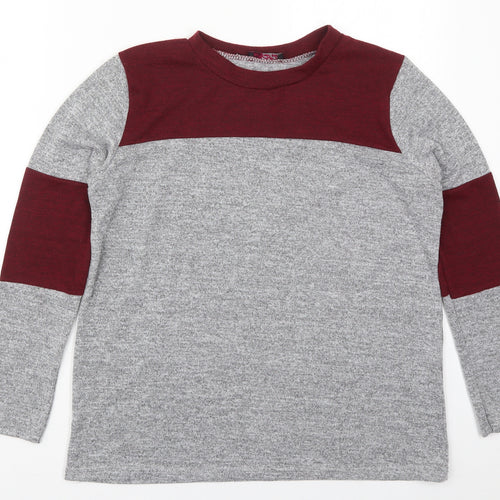 Silk Womens Grey Colourblock Polyester Basic T-Shirt Size M Crew Neck - Red