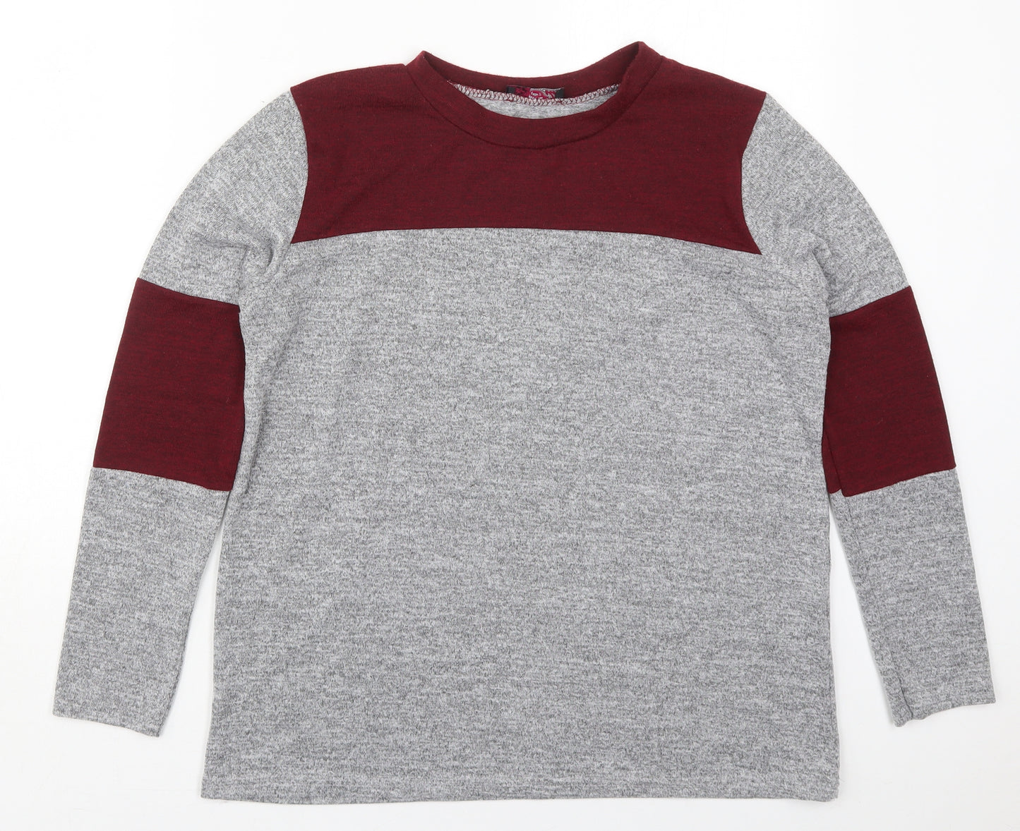 Silk Womens Grey Colourblock Polyester Basic T-Shirt Size M Crew Neck - Red