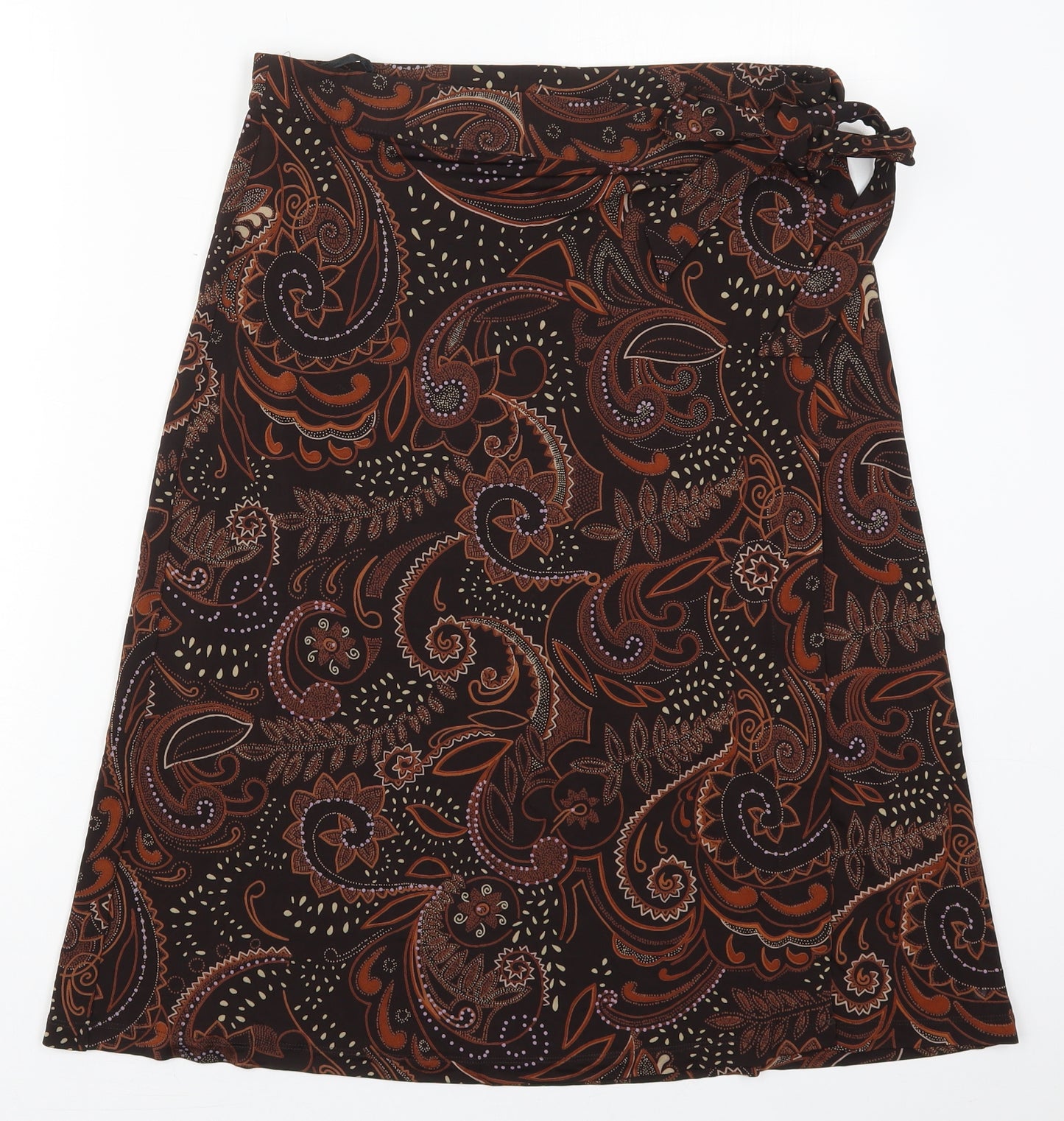 Marks and Spencer Womens Brown Paisley Viscose Wrap Skirt Size 12   Button