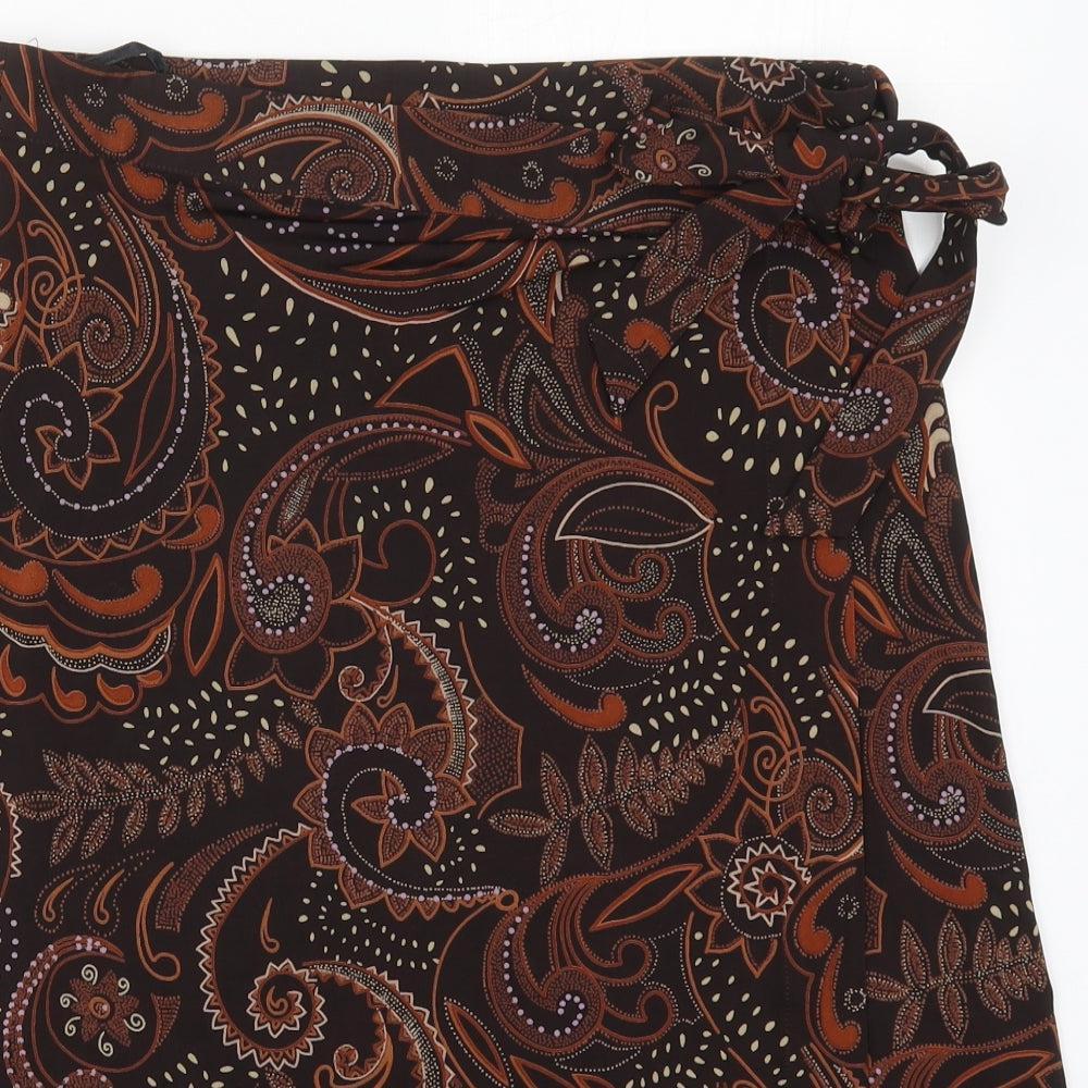 Marks and Spencer Womens Brown Paisley Viscose Wrap Skirt Size 12   Button