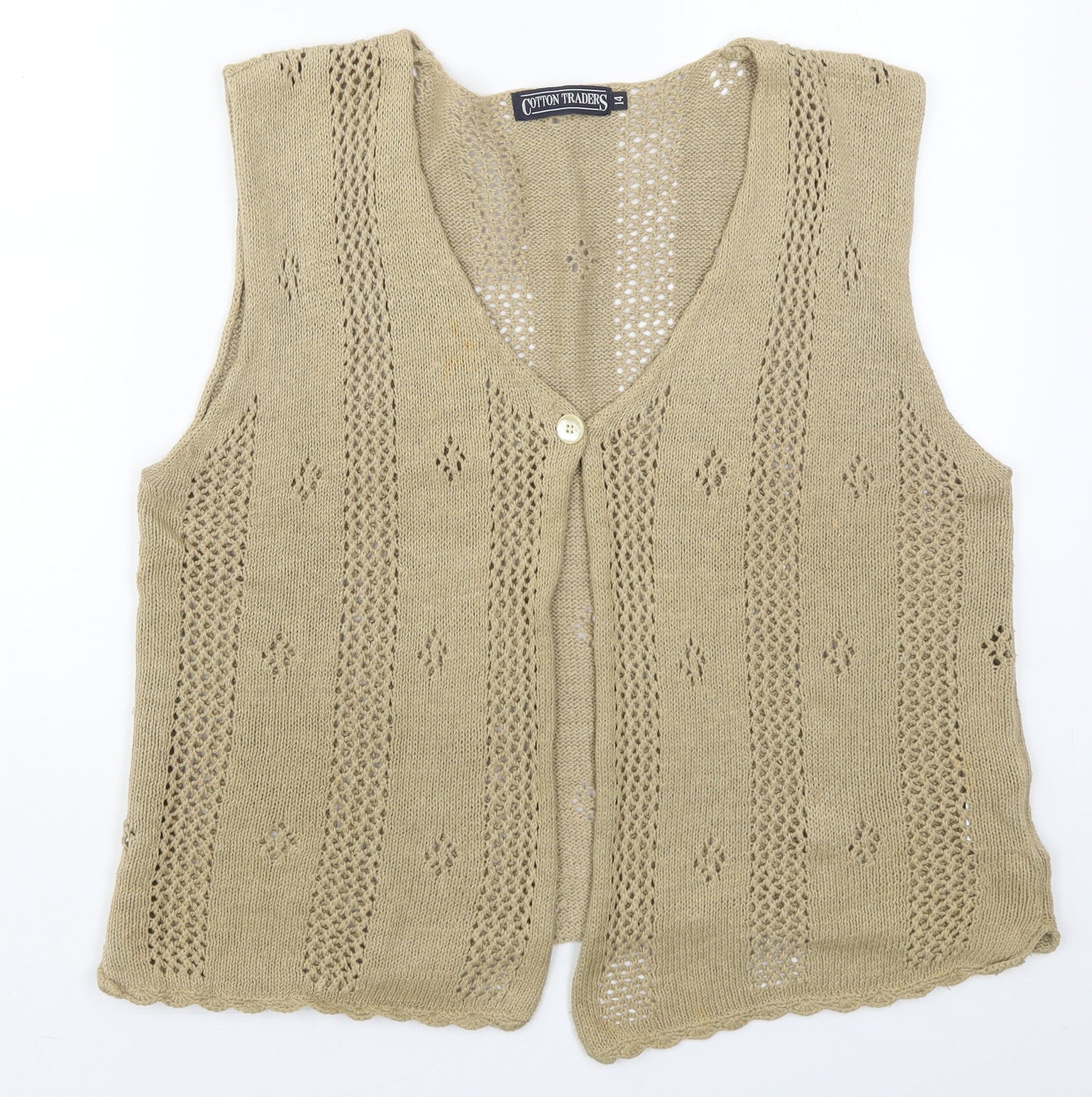 Cotton Traders Womens Beige V-Neck  Ramie Cardigan Jumper Size 14