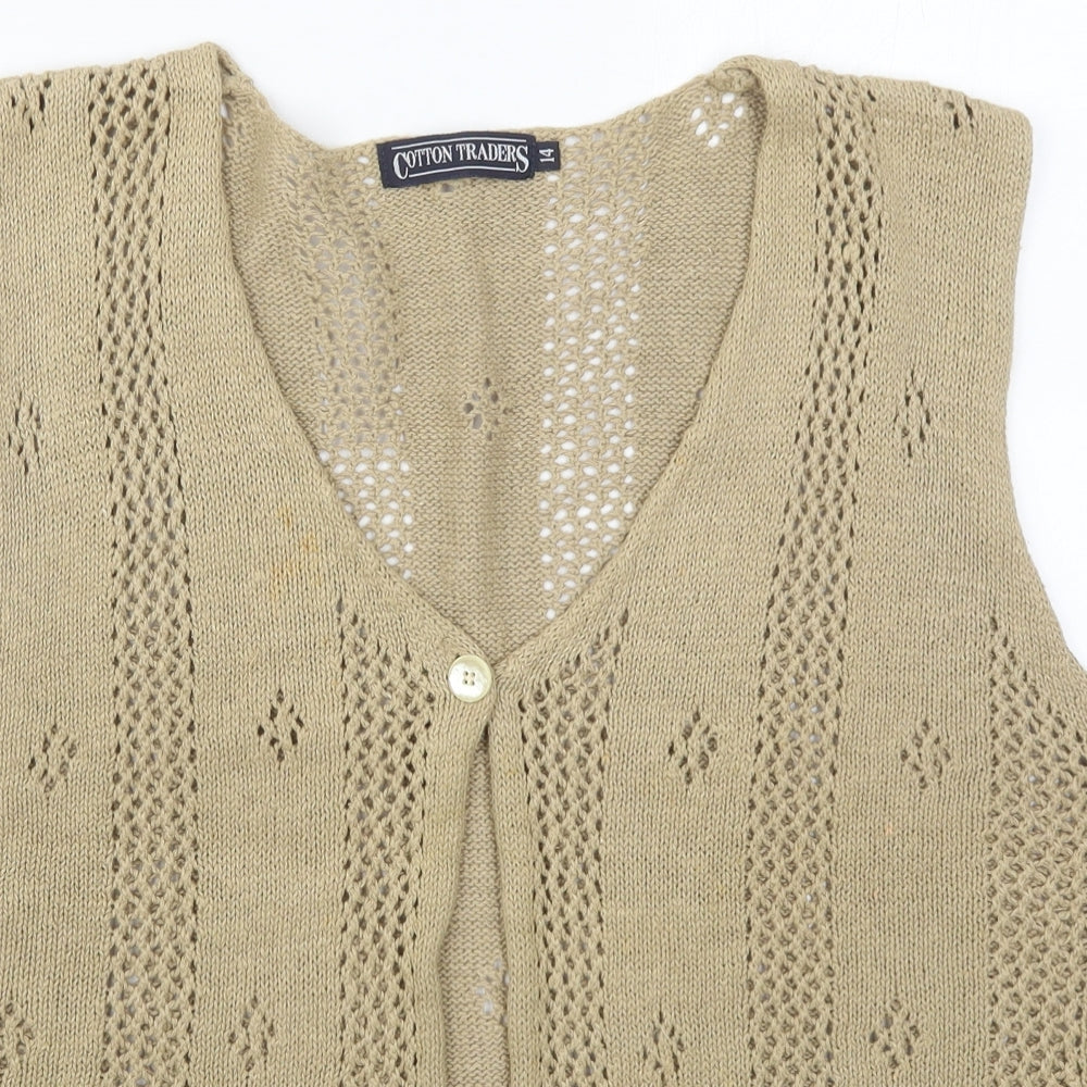 Cotton Traders Womens Beige V-Neck  Ramie Cardigan Jumper Size 14