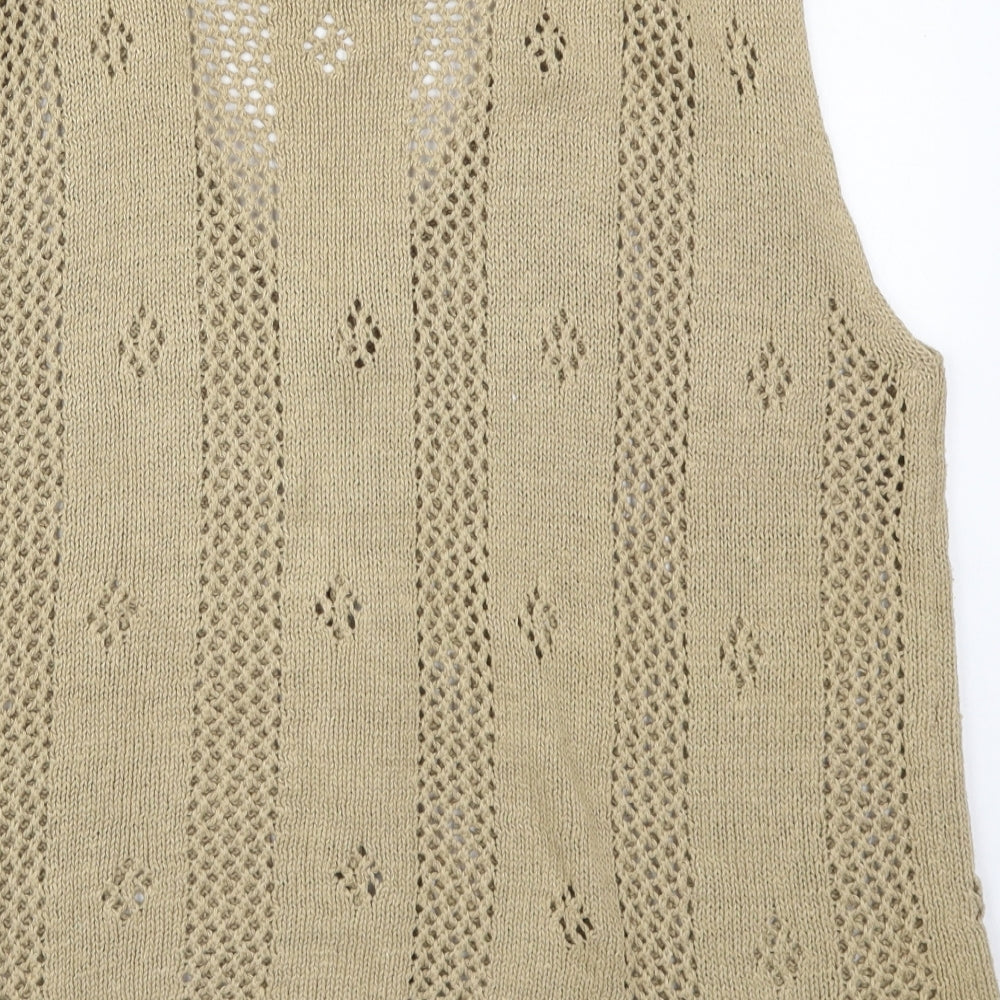 Cotton Traders Womens Beige V-Neck  Ramie Cardigan Jumper Size 14