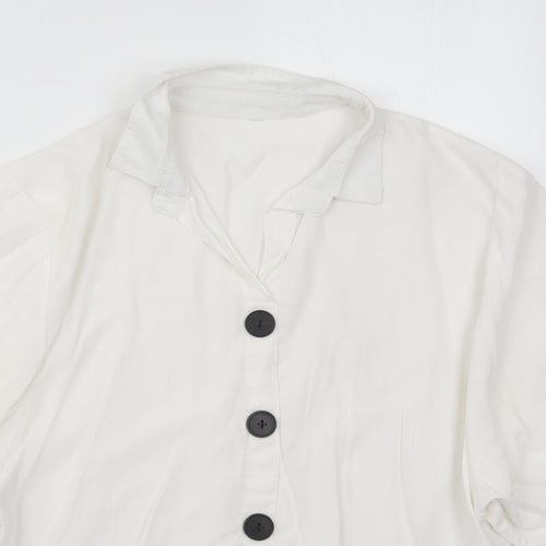 Preworn Womens White  Cotton Basic Blouse Size 4XL Collared