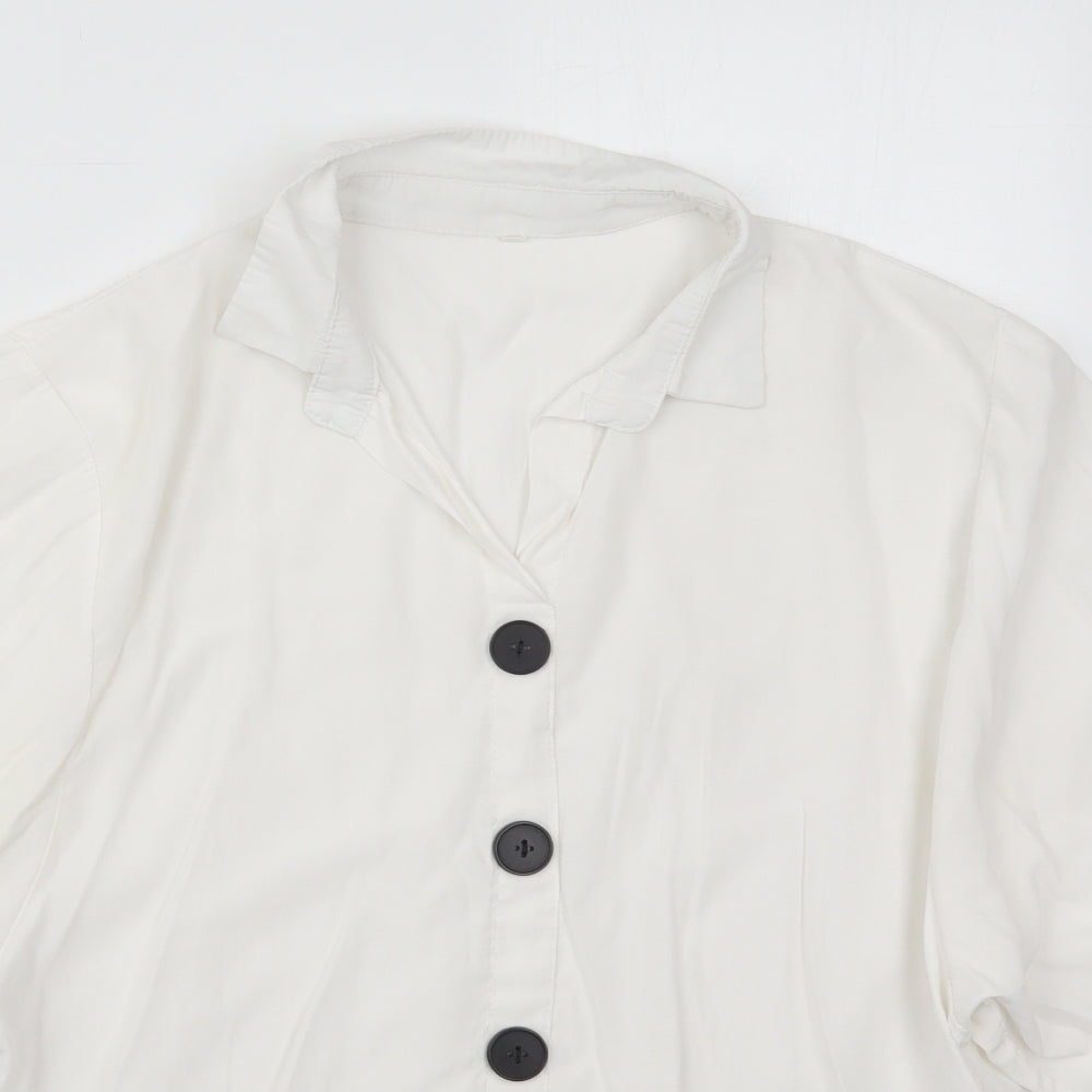 Preworn Womens White  Cotton Basic Blouse Size 4XL Collared