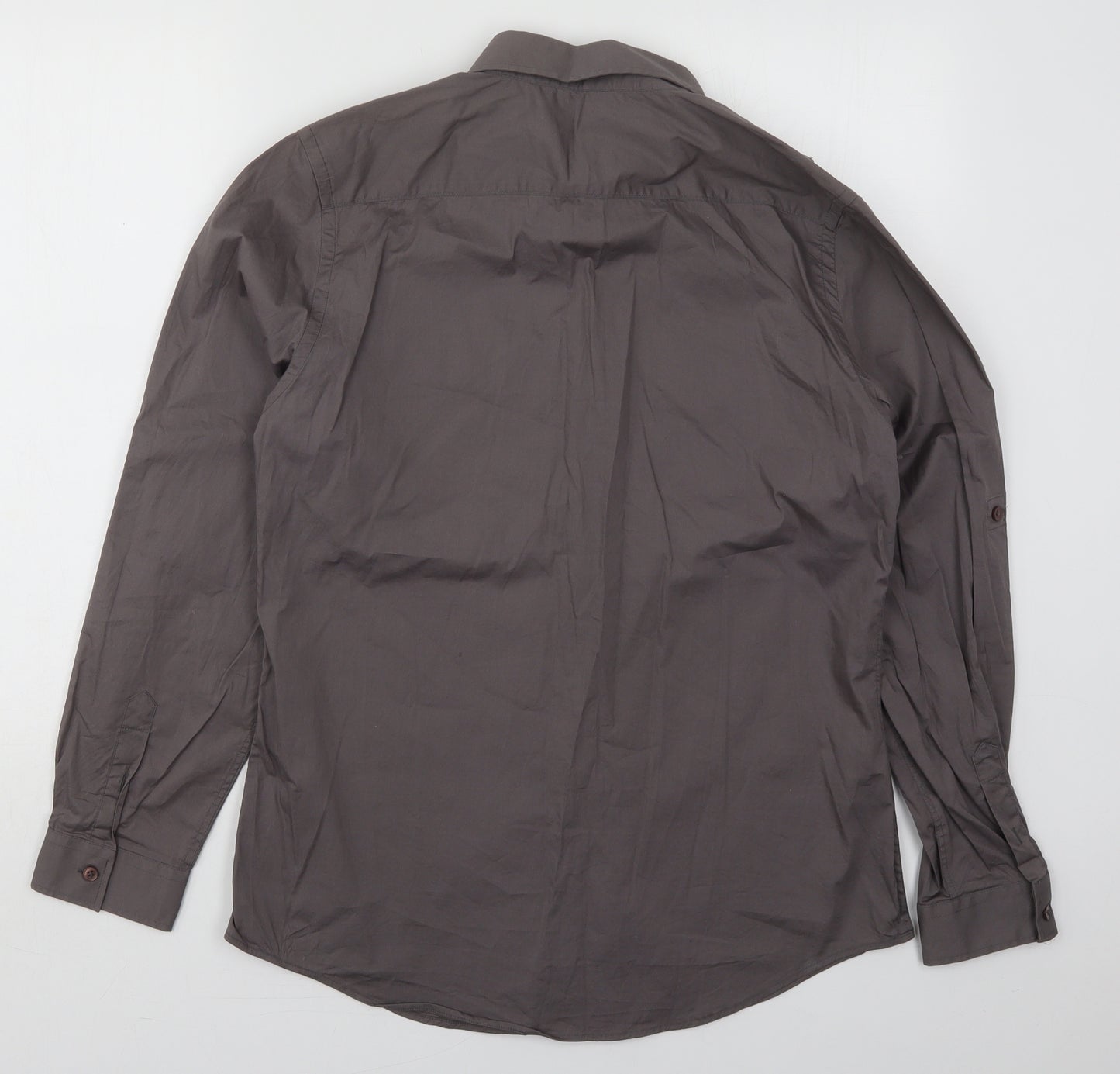 Preworn Mens Grey  Cotton  Button-Up Size L Collared Button