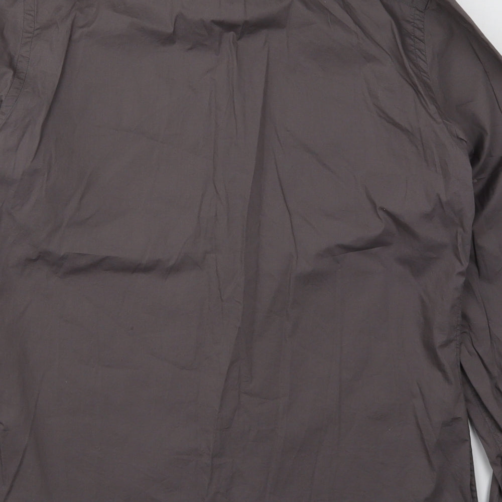 Preworn Mens Grey  Cotton  Button-Up Size L Collared Button