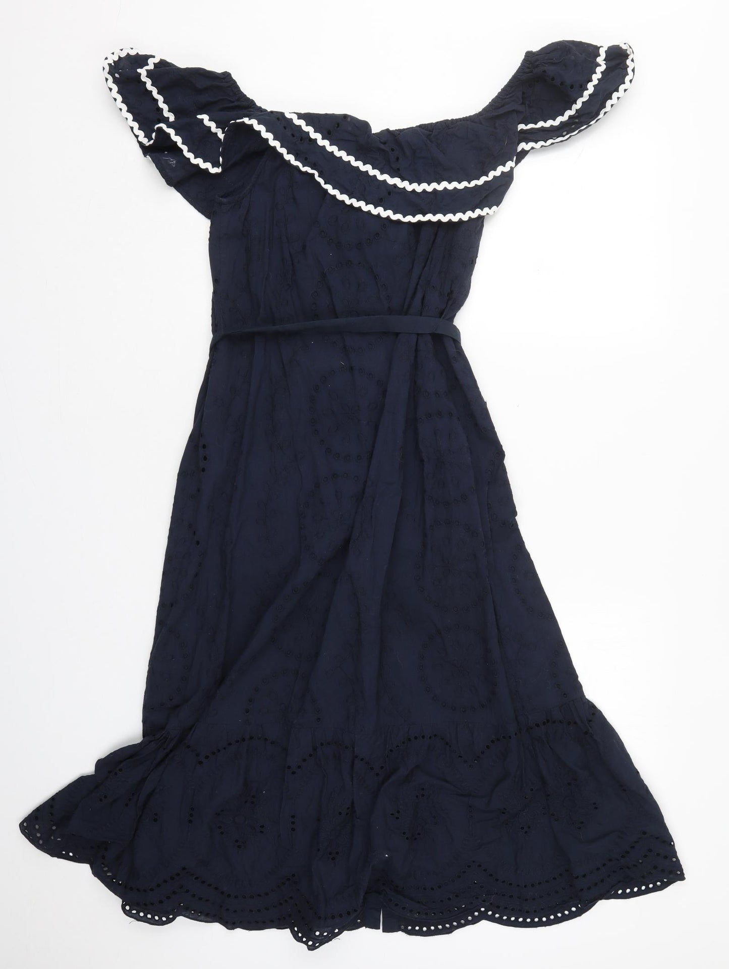 Monsoon Womens Blue  Cotton A-Line  Size 12  Off the Shoulder Button