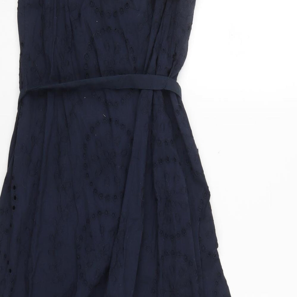 Monsoon Womens Blue  Cotton A-Line  Size 12  Off the Shoulder Button