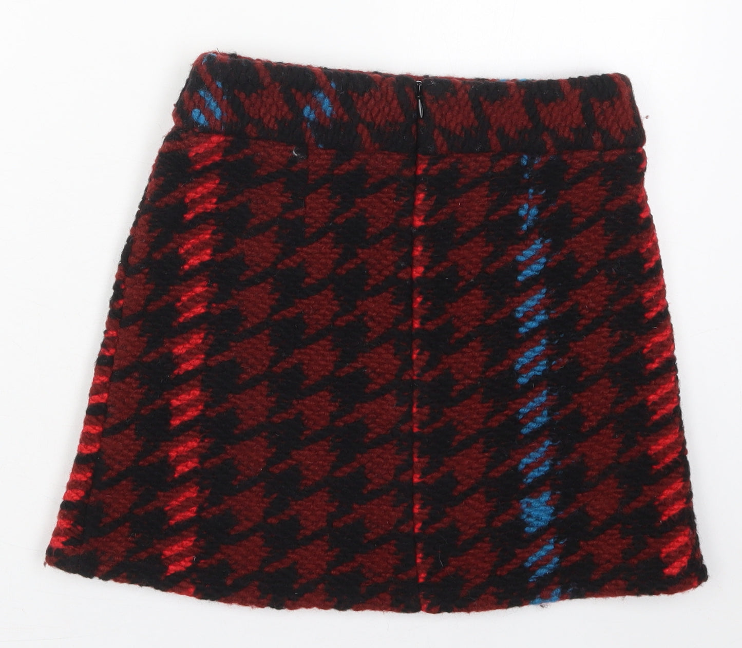 Topshop Womens Red Houndstooth Wool Mini Skirt Size 4   Zip