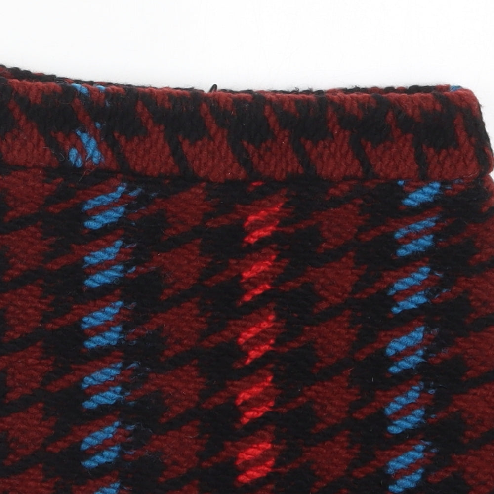 Topshop Womens Red Houndstooth Wool Mini Skirt Size 4   Zip