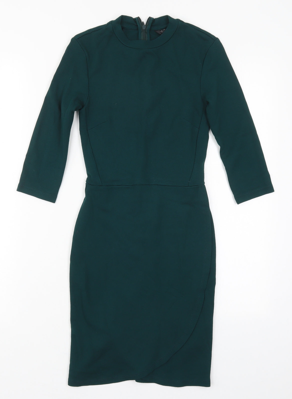 Topshop Womens Green  Viscose Pencil Dress  Size 4  Crew Neck Zip