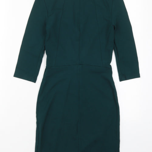 Topshop Womens Green  Viscose Pencil Dress  Size 4  Crew Neck Zip