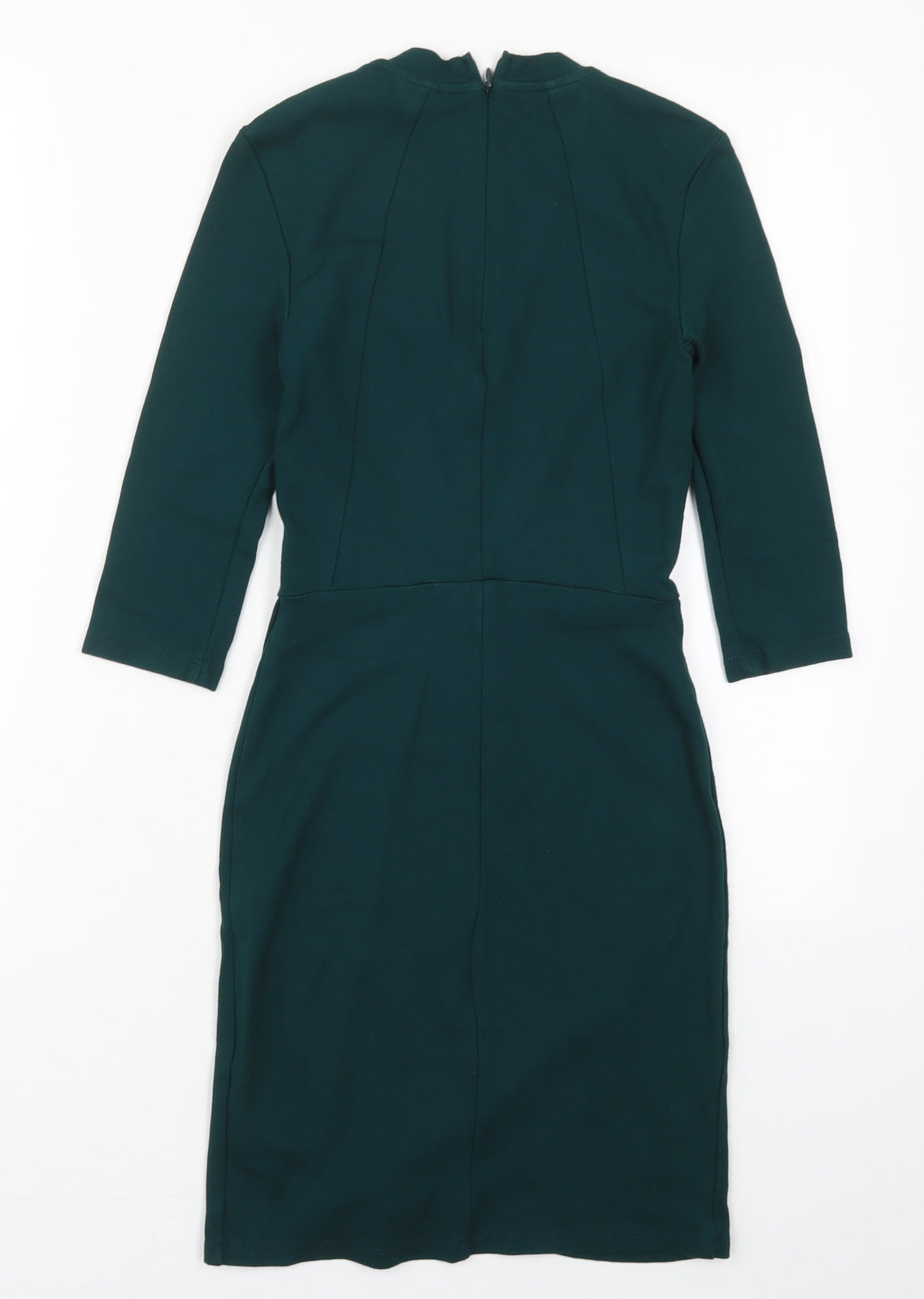 Topshop Womens Green  Viscose Pencil Dress  Size 4  Crew Neck Zip
