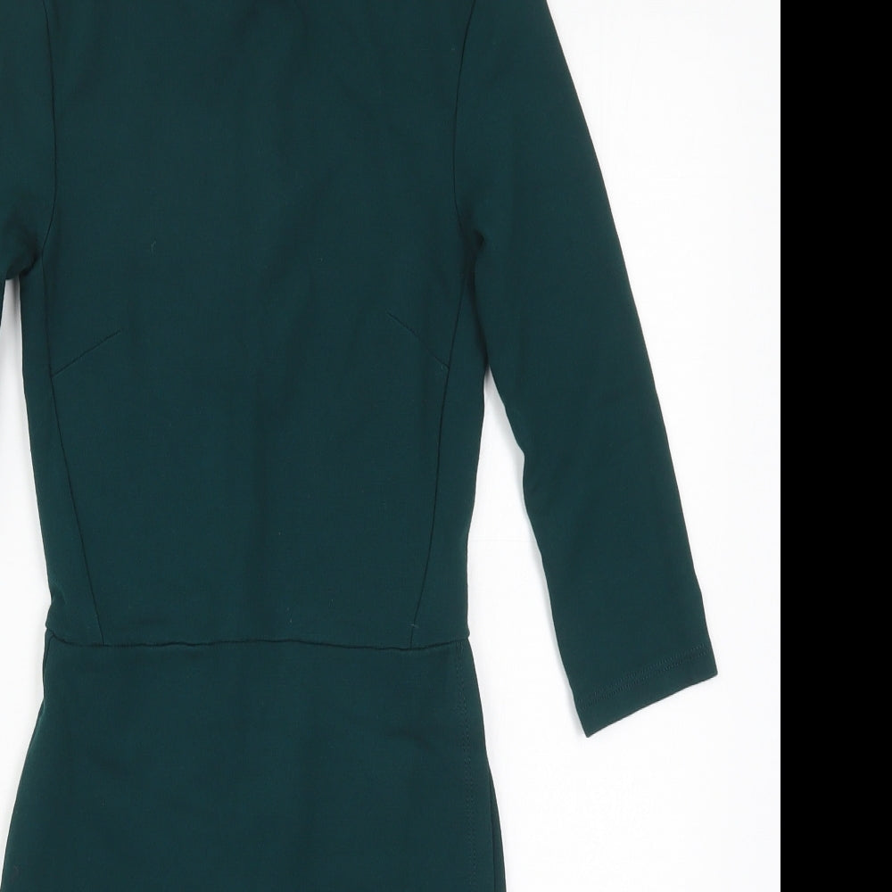 Topshop Womens Green  Viscose Pencil Dress  Size 4  Crew Neck Zip