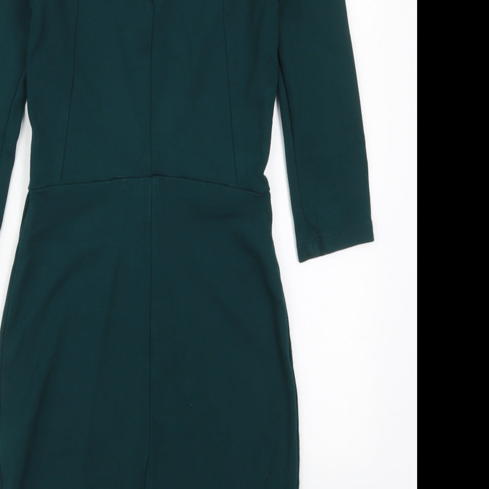 Topshop Womens Green  Viscose Pencil Dress  Size 4  Crew Neck Zip