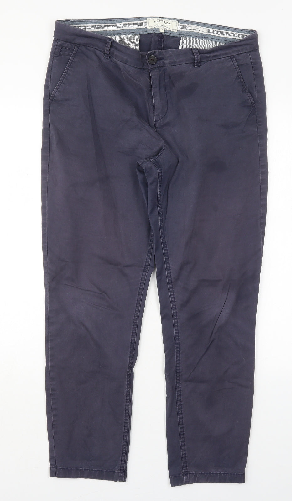 Fat Face Womens Blue  Cotton Trousers  Size 14 L28 in Regular Button