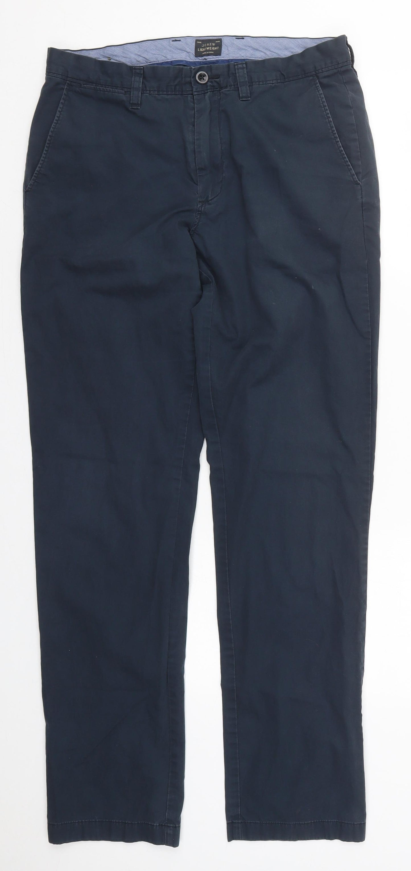J.CREW Mens Blue  Cotton Trousers  Size 32 L34 in Regular Button